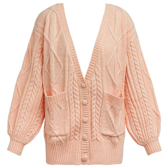 For Love & Lemons Peach Cable Knit Balloon Sleeves Oversized Cardigan Size Small - Picture 1 of 10
